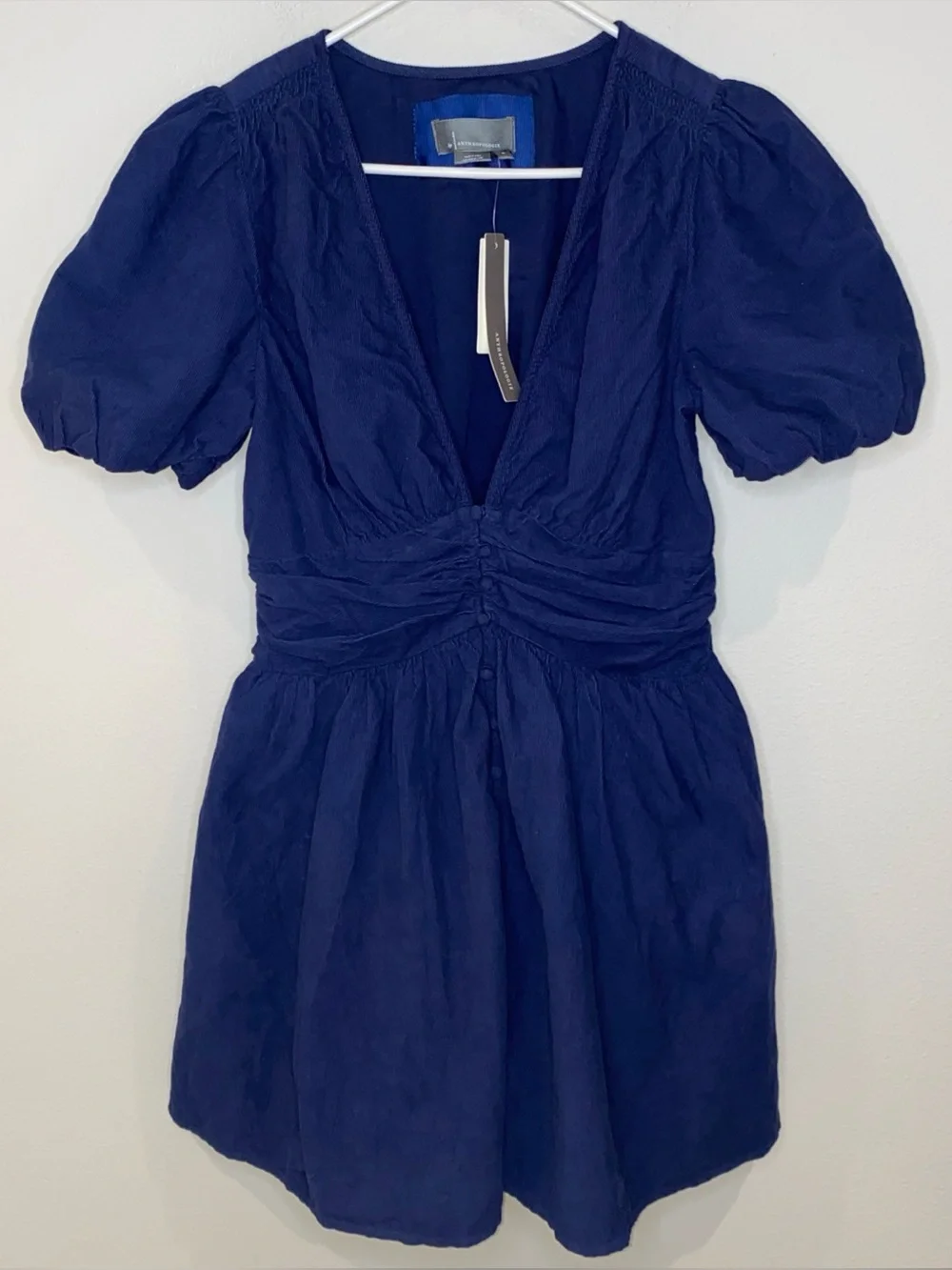 NWT Anthropologie The Katerina Button Front‎ Mini Dress Size M Corduroy Navy